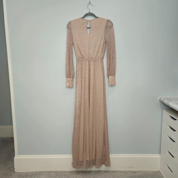 Baltic Born Pink Champagne Sheer Metallic Glitter Sparkle Maxi Gown Dress XS - Picture 9 of 11